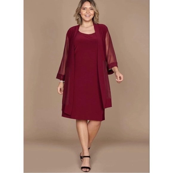 R&M Richards Sz S Red Slinky Glitter Swing Jacket and Shift Dress Formal Set - Picture 4 of 15